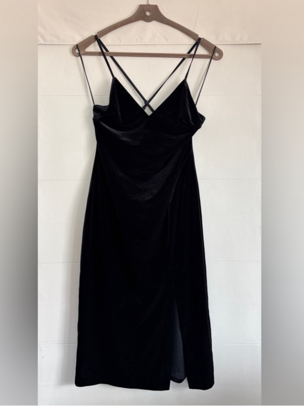 Express Black Velvet Midi Slip Dress with Cross Back Straps